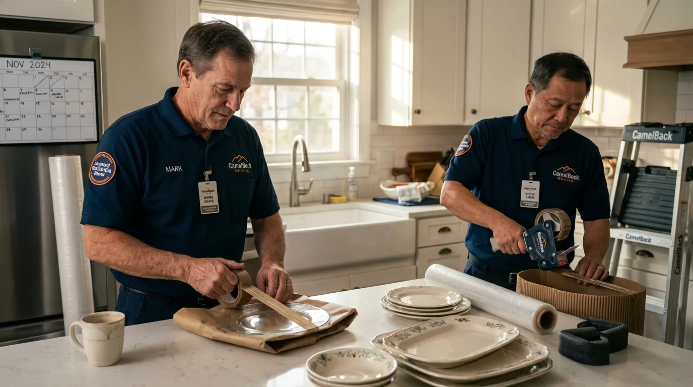 Professional crew packing kitchen dishware in Ness City, KS